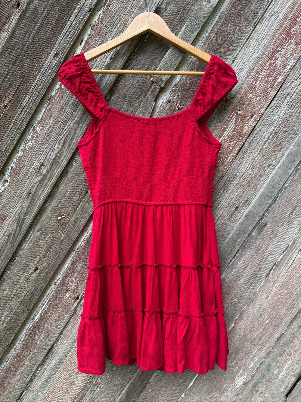 Aeropostale Raspberry Red Viscose Smocked Tiered Mini Dress M
